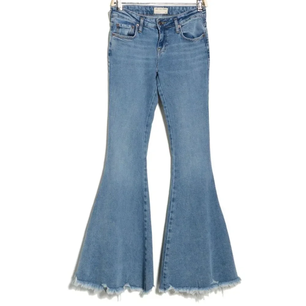 We The Free Emre Flare Frayed Hem Jeans Light Blue 24